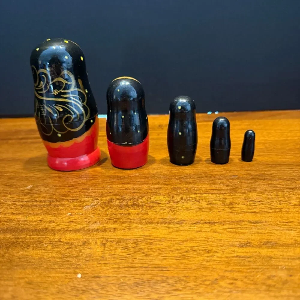 Russian Nesting Dolls Matryoshka - 5 Piece Hand-Painted Black & Red Floral